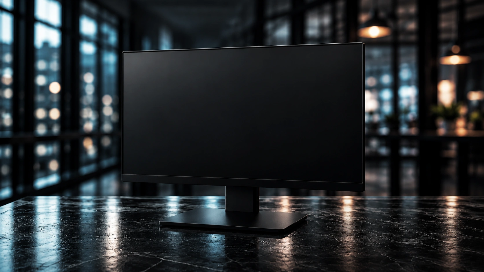Monitor sobre la mesa de piedra